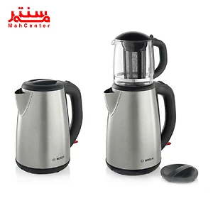 نمایی از کتری و قوری چای ساز بوش با طراحی مدرن و کاربردی.